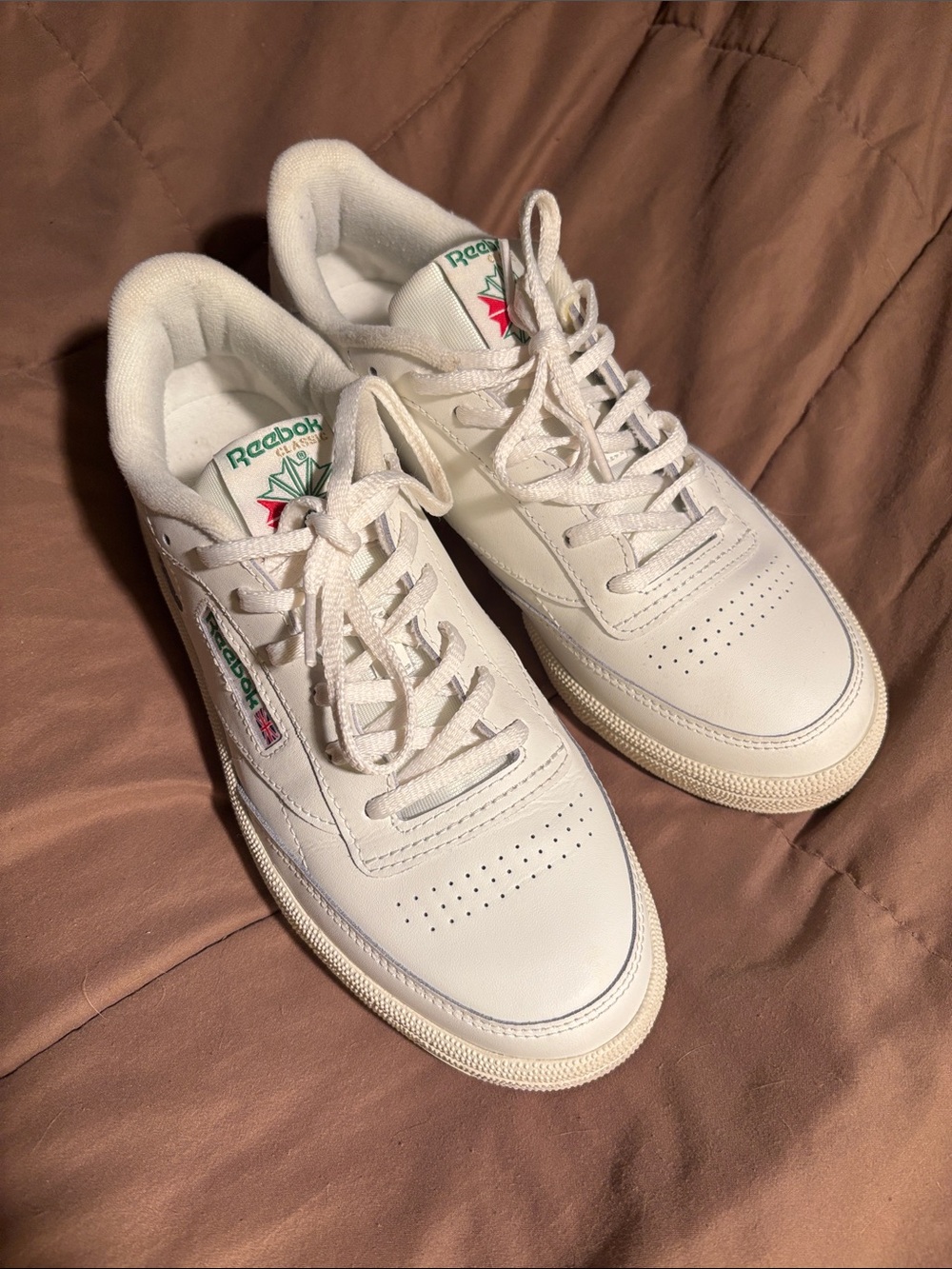 Reebok Classic White Leather Sneakers with Green and Red Accents